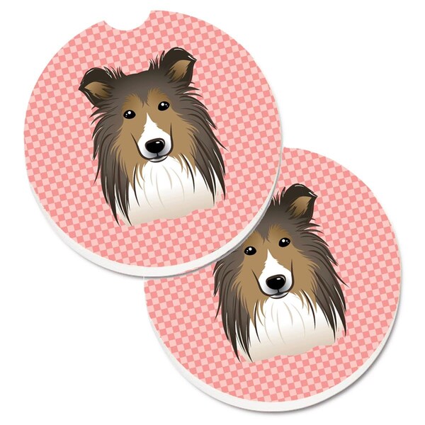 Carolines Treasures Checkerboard Pink Sheltie Cup Holder Car Coaster, PK2 BB1242CARC - main